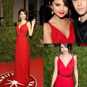 Selena Gomez Red Prom Evening Dress Red Carpet